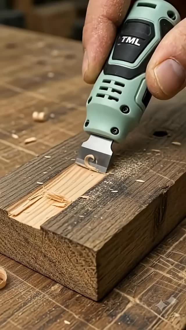 Hand using a green carving tool to gouge a channel in wood.
