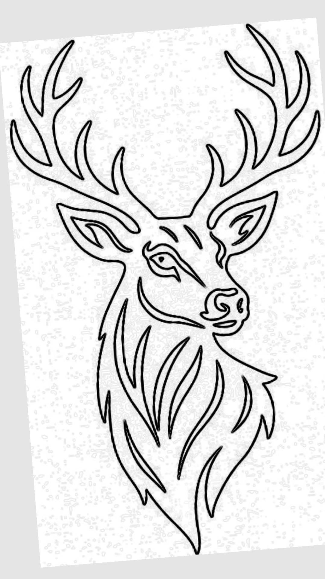 Wood Burning Carving Ideas: 7 Designs for Pyrography 1 Stag head line drawing with large antlers on white textured paper.